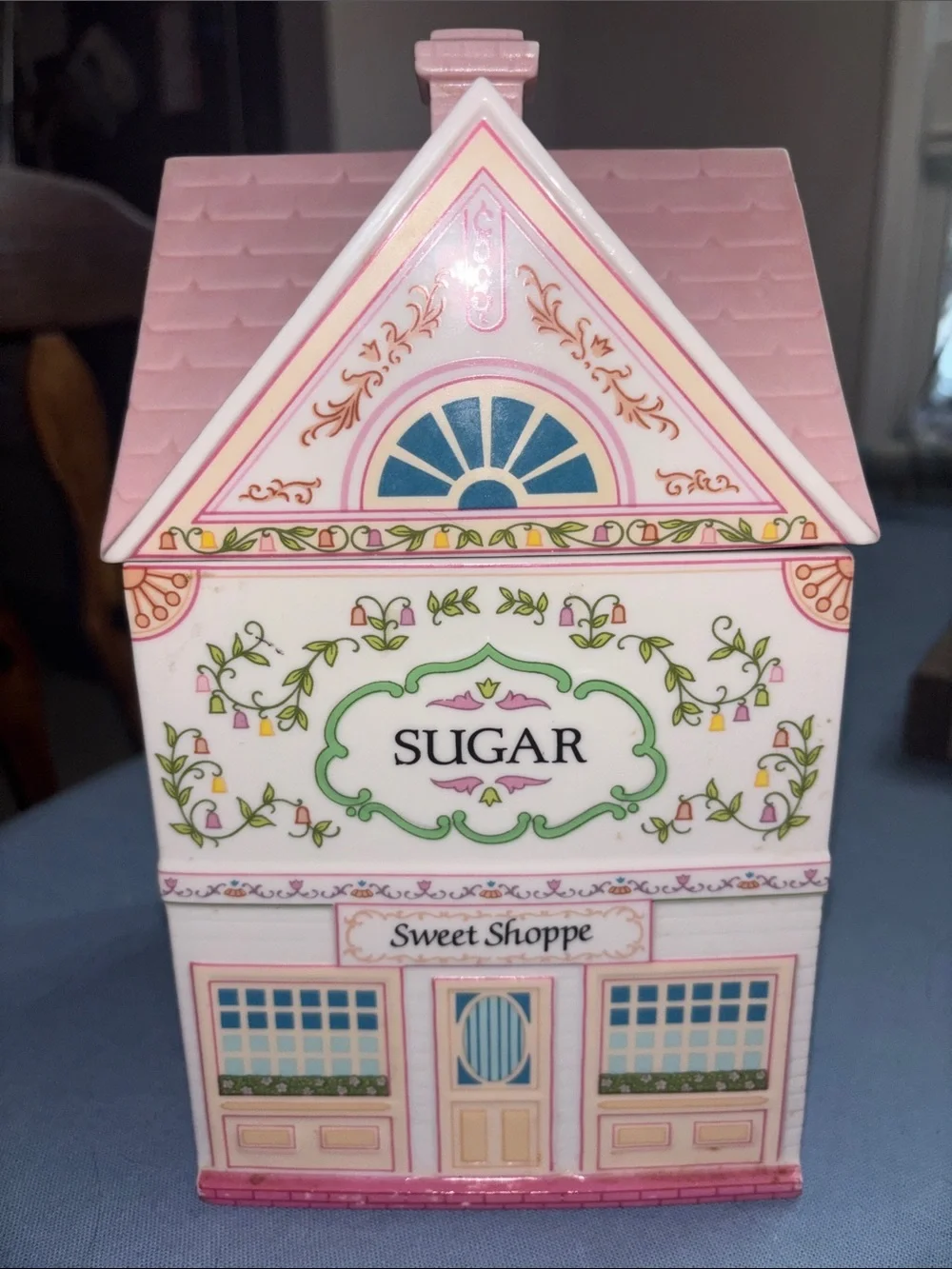 1990 Lenox Sugar Sweet Shoppe Ceramic House Canister - Pink & White